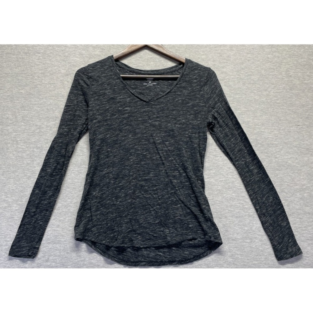 Old Navy Relaxed Shirt Womens Small Heather Gray Slub Knit Long Sleeve V Neck